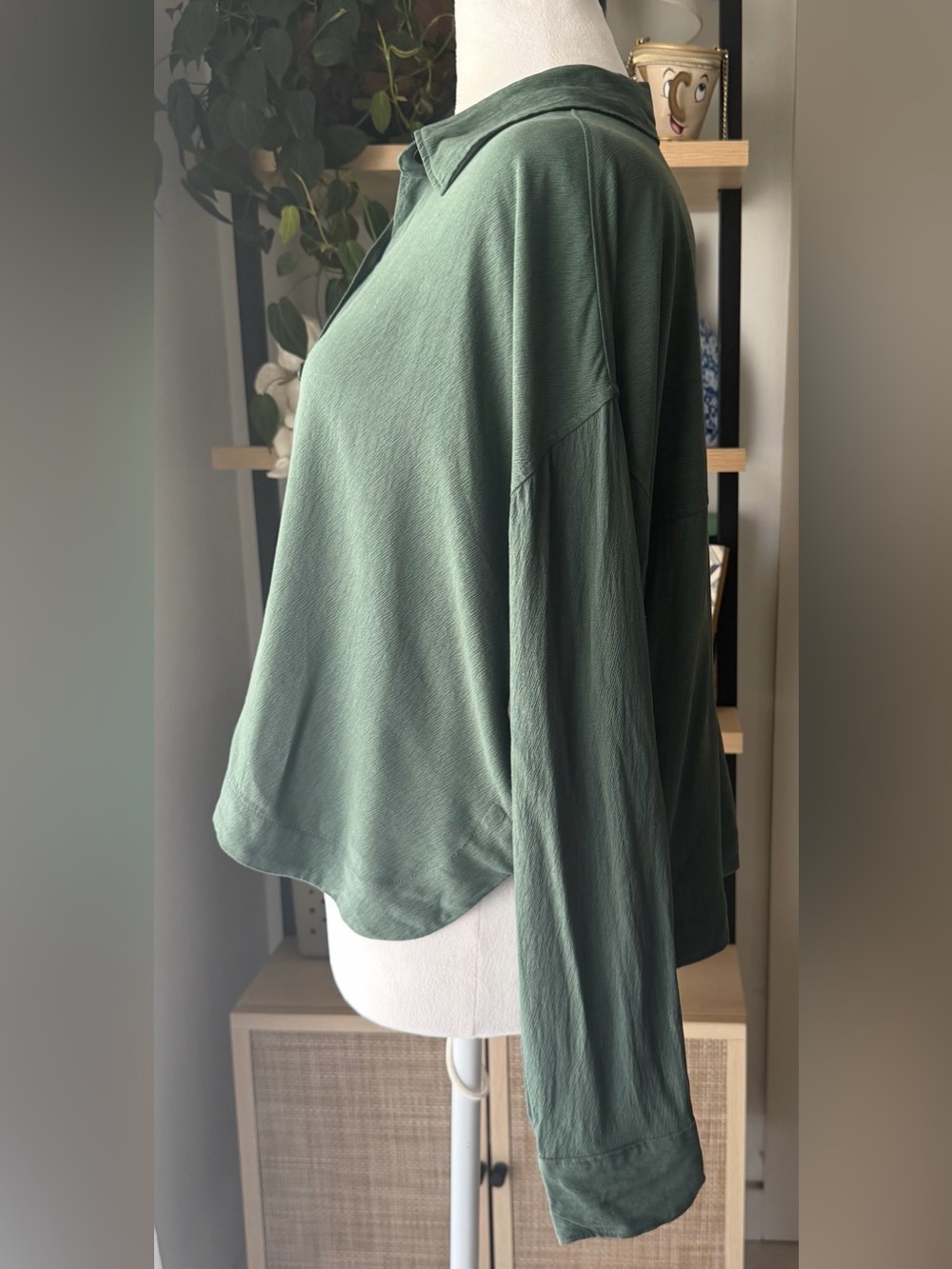 Madewell S Sage Green Lyocell Button Front Shirt Blouse Cropped Boxy Oversized - Picture 12 of 14